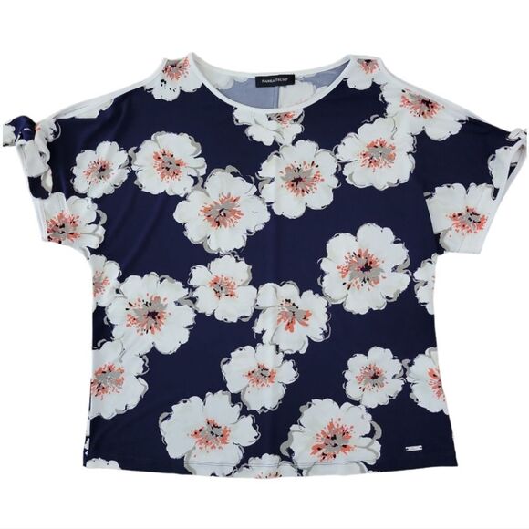 Ivanka Trump Women’s Large Navy Floral Printed Cold Shoulder Top/Blouse - Picture 1 of 5